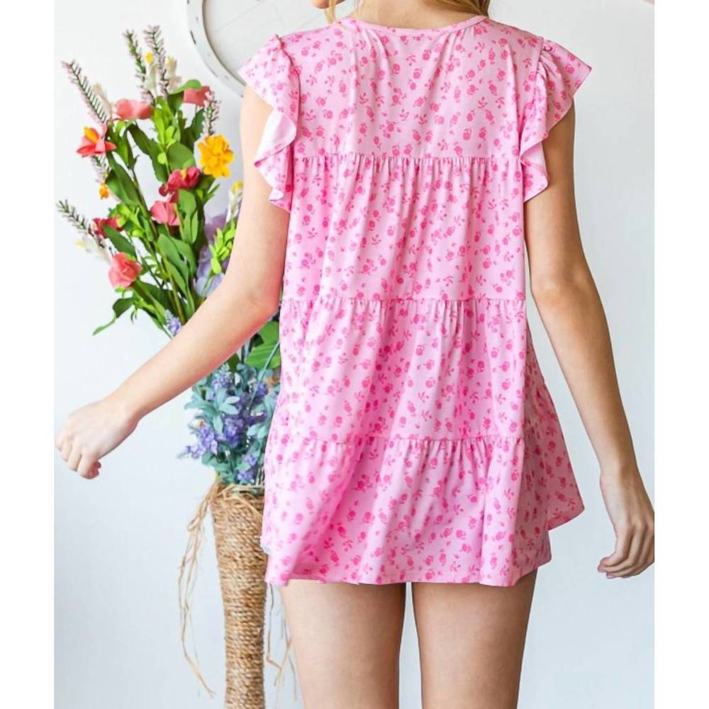 NEW HEIMISH USA floral ruffled tiered top in pink - Picture 2 of 3